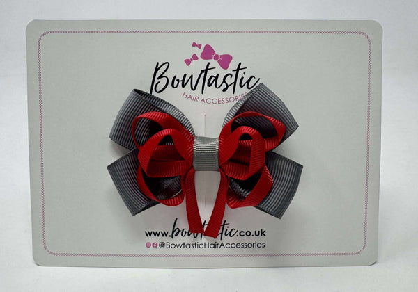 3 Inch Double Bow Style 2 - Red & Metal Grey