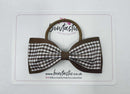 4 Inch Double Tuxedo Bow Bobble - Turftan & Brown Gingham