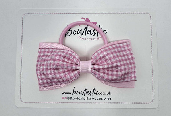 4 Inch Double Tuxedo Bow Bobble - Pink & Pink Gingham