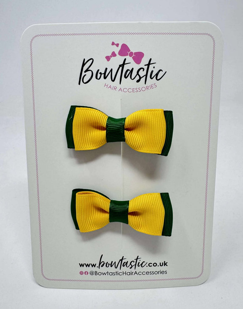 1.75 Inch Bow - Yellow Gold & Forest Green - 2 Pack