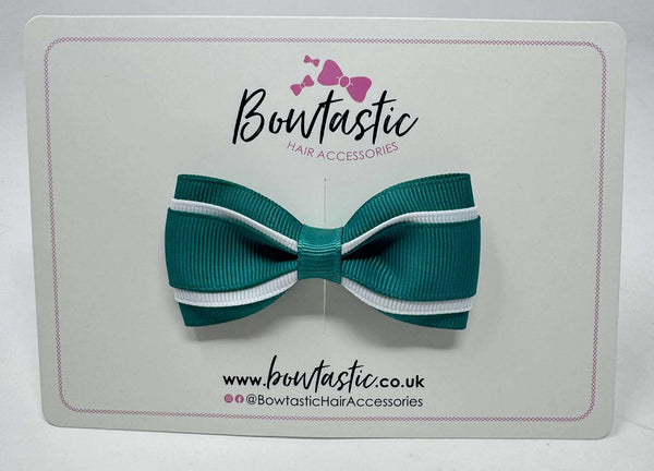 3 Inch 3 Layer Tuxedo Bow - Jade Green & White