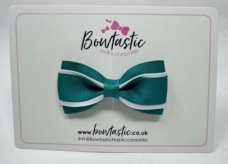 3 Inch 3 Layer Tuxedo Bow - Jade Green & White