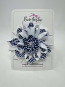 4 Inch Flower Bow - Navy & White Gingham