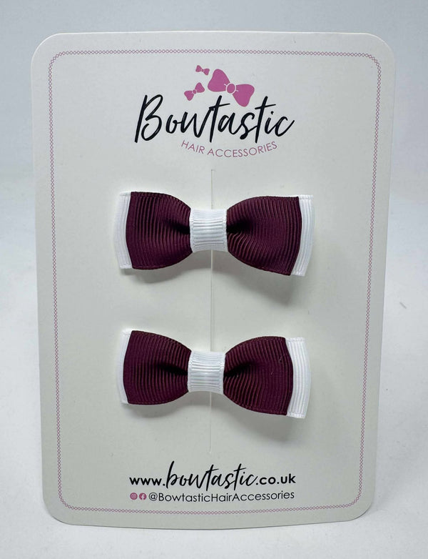 1.75 Inch Bow - Burgundy & White - 2 Pack