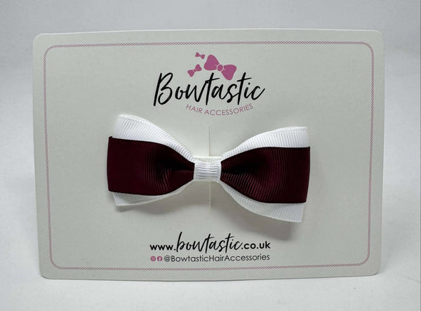3 Inch Flat Thin Tuxedo Bow - Burgundy & White
