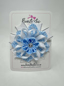4 Inch Flower Bow - Blue & Light Blue Gingham
