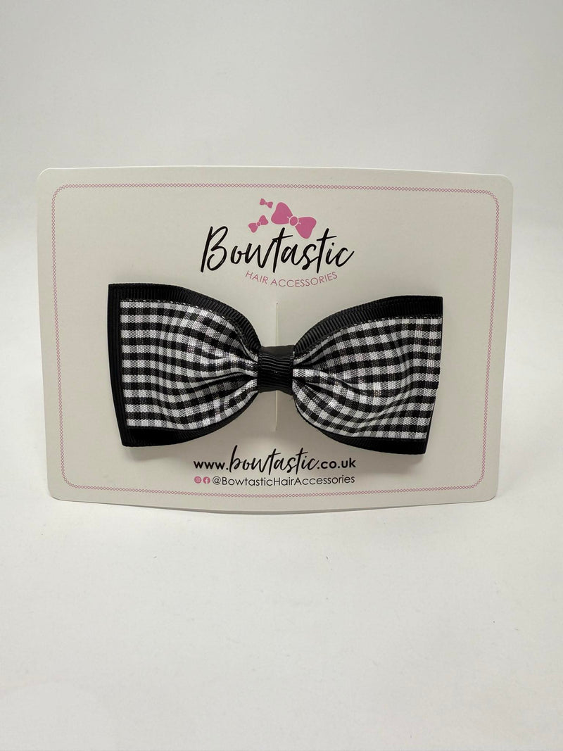 4 Inch Double Tuxedo Bow - Black & Black Gingham