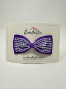 4 Inch Double Tuxedo Bow - Purple & Purple Gingham