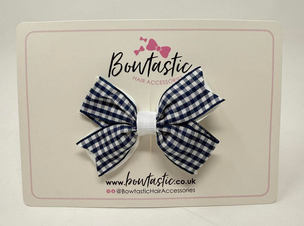 3 Inch Flat 2 Layer Bow - Navy & White Gingham