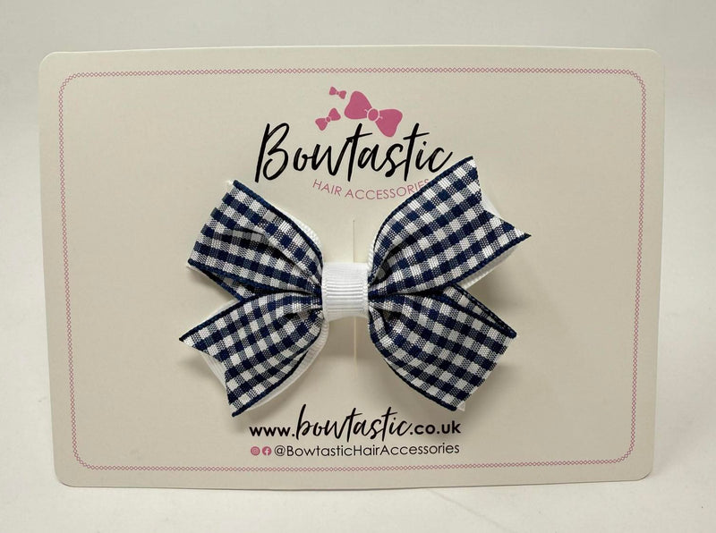 3 Inch Flat 2 Layer Bow - Navy & White Gingham
