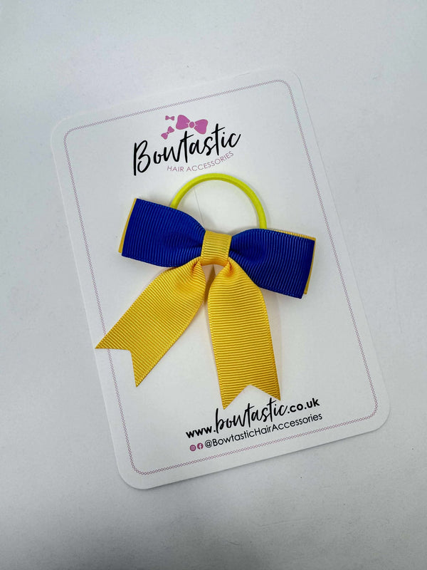 2.75 Inch Tail Bow Thin Elastic - Royal Blue & Yellow Gold