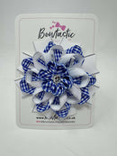 4 Inch Flower Bow - Royal Blue & White Gingham