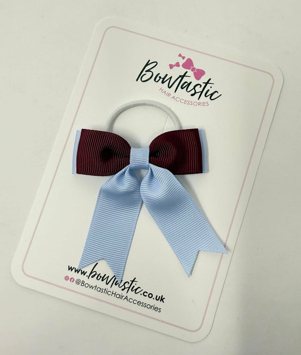 2.75 Inch Tail Bow Thin Elastic - Burgundy & Bluebell