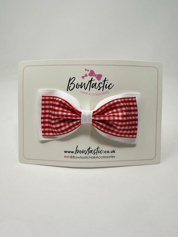 4 Inch Double Tuxedo Bow - Red & White Gingham