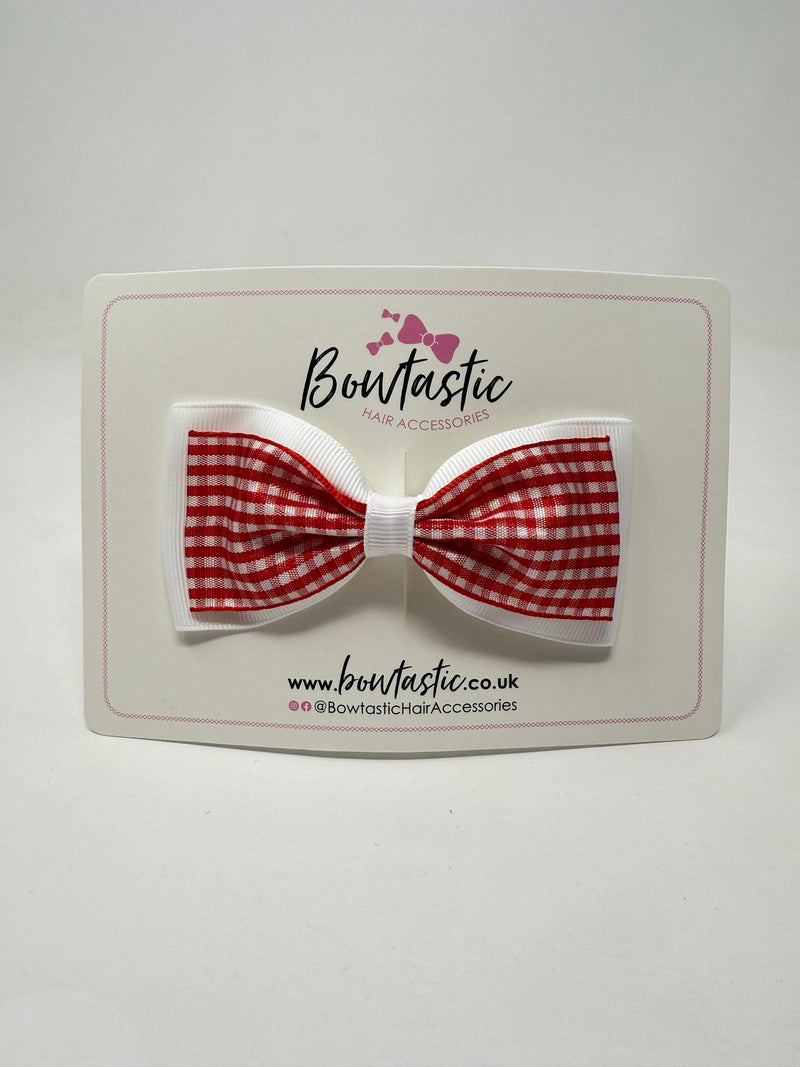 4 Inch Double Tuxedo Bow - Red & White Gingham