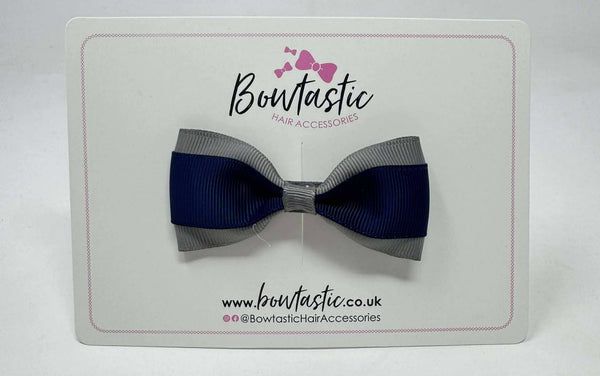 3 Inch Flat Thin Tuxedo Bow - Navy & Metal Grey