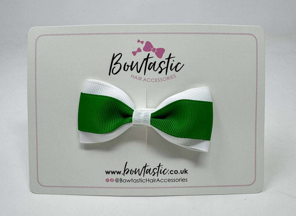 3 Inch Flat Thin Tuxedo Bow - Emerald Green & White
