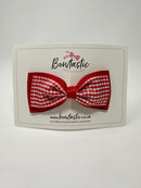 4 Inch Double Tuxedo Bow - Red & Red Gingham