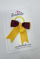 2.75 Inch Tail Bow Thin Elastic - Burgundy & Yellow Gold