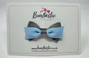 2.75 Inch 2 Layer Tuxedo Bow - Blue Topaz & Metal Grey