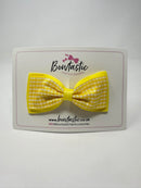 4 Inch Double Tuxedo Bow - Yellow & Yellow Gingham
