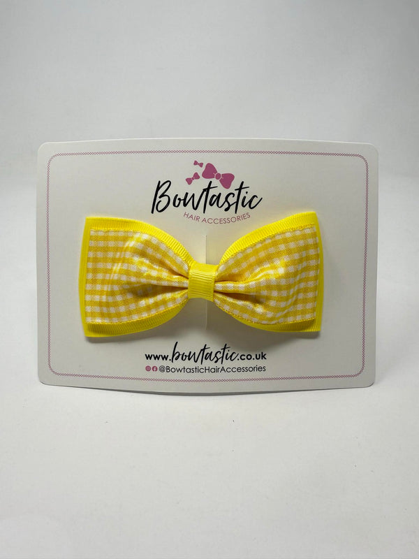 4 Inch Double Tuxedo Bow - Yellow & Yellow Gingham