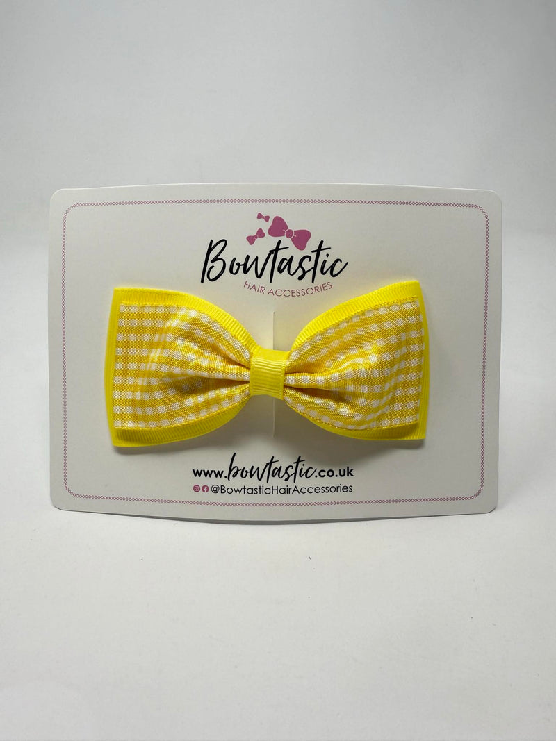 4 Inch Double Tuxedo Bow - Yellow & Yellow Gingham