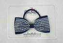 4 Inch Double Tuxedo Bow Bobble - Navy & Navy Gingham