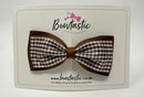 4 Inch Double Tuxedo Bow - Brown & Brown Gingham