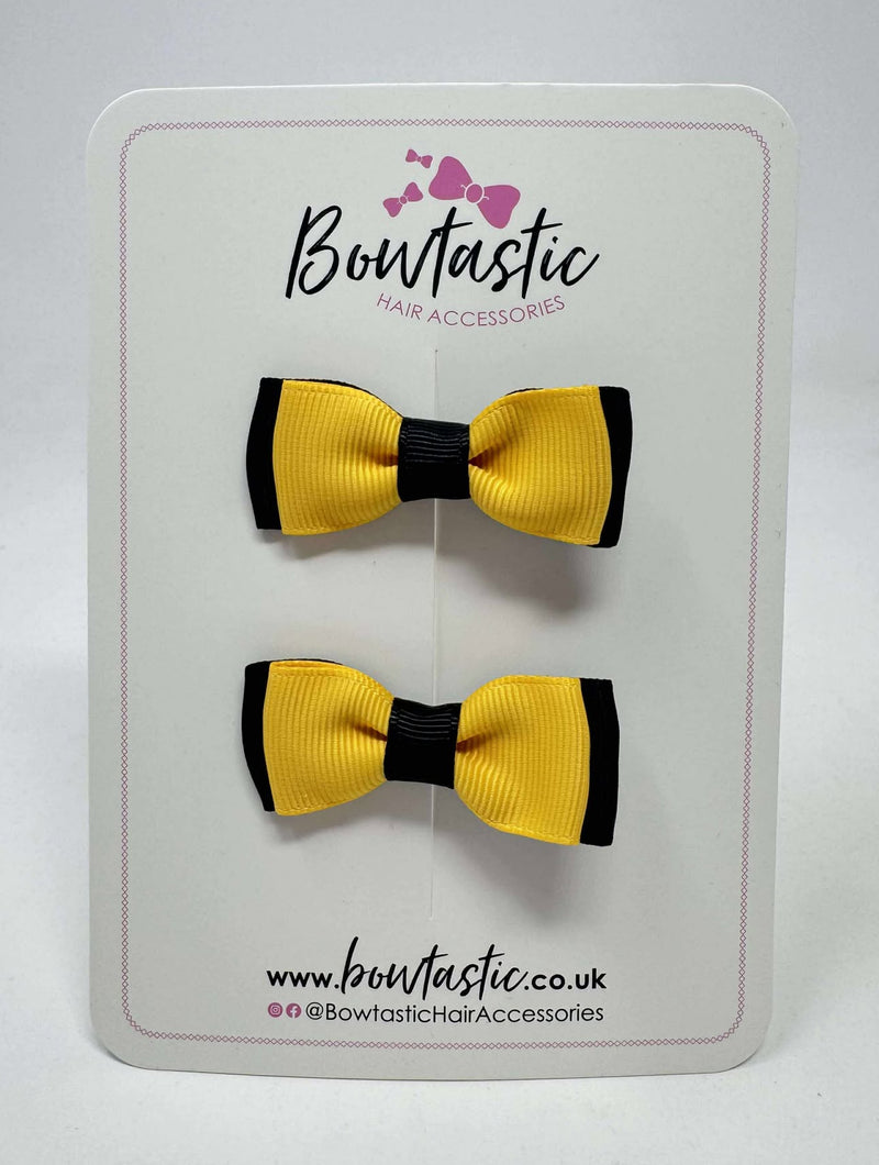 1.75 Inch Bow - Yellow Gold & Black - 2 Pack