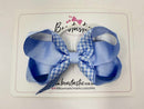 4 Inch Double Ribbon Bow Bobble Style 2 - Bluebell & Blue Gingham