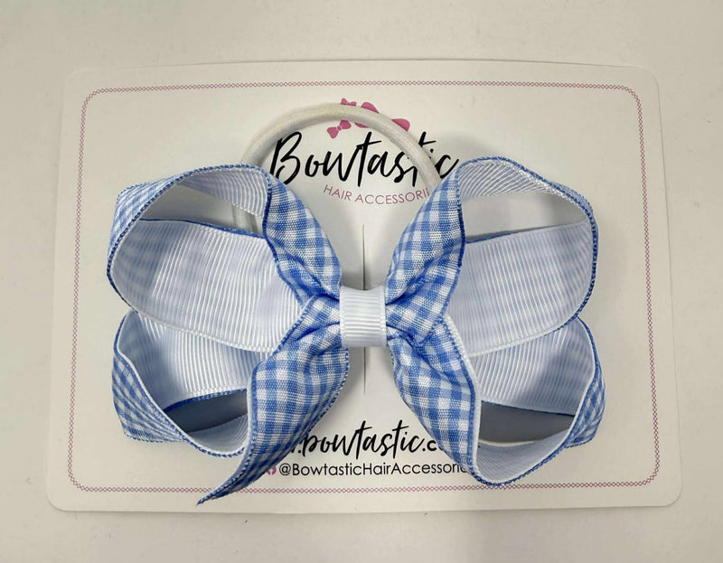4 Inch Double Ribbon Bow Bobble Style 2 - Light Blue & White Gingham