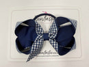 4 Inch Double Ribbon Bow Bobble Style 2 - Navy & Navy Gingham
