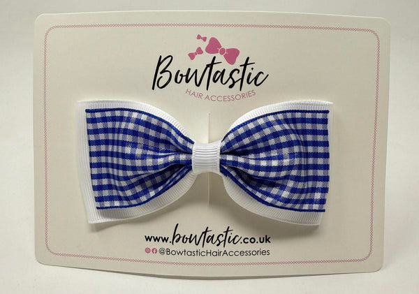 4 Inch Double Tuxedo Bow - Royal Blue & White Gingham