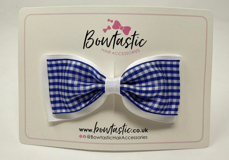 4 Inch Double Tuxedo Bow - Royal Blue & White Gingham