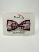 4 Inch Double Tuxedo Bow - Burgundy & Burgundy Gingham