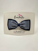 4 Inch Double Tuxedo Bow - Navy & Navy Gingham