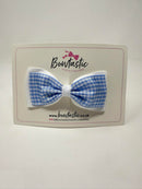 4 Inch Double Tuxedo Bow - Light Blue & White Gingham