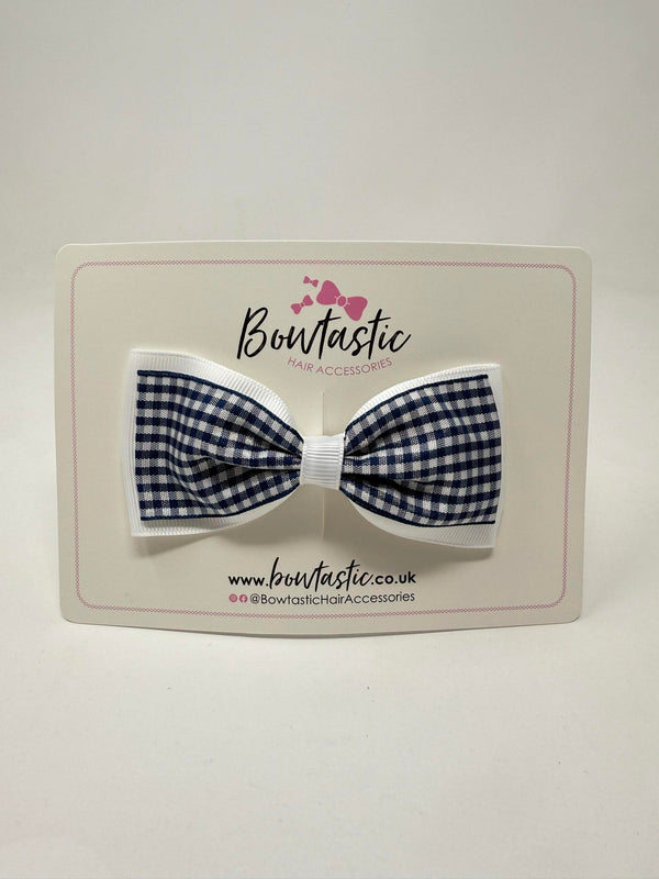 4 Inch Double Tuxedo Bow - Navy & White Gingham