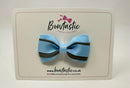 3 Inch 3 Layer Tuxedo Bow - Blue Topaz & Metal Grey