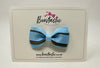 3 Inch 3 Layer Tuxedo Bow - Blue Topaz & Metal Grey