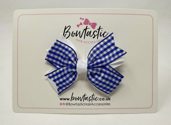 3 Inch Flat 2 Layer Bow - Royal Blue & White Gingham