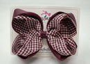 5 Inch 2 Layer Bow - Burgundy & Burgundy Gingham