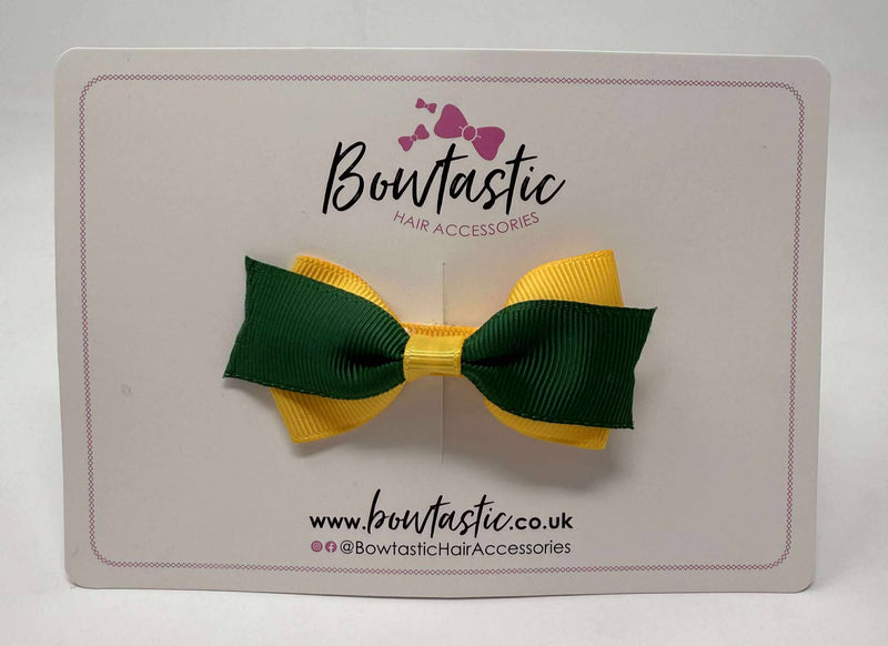 2.75 Inch 2 Layer Tuxedo Bow - Forest Green & Yellow Gold