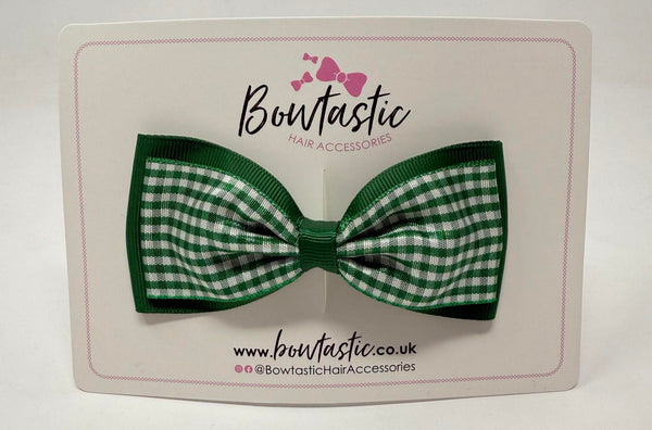 4 Inch Double Tuxedo Bow - Forest Green & Green Gingham