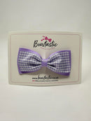 4 Inch Double Tuxedo Bow - Lilac & Lilac Gingham