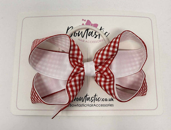 4 Inch Double Ribbon Bow Bobble Style 2 - Red & White Gingham