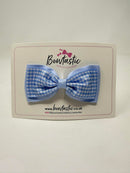 4 Inch Double Tuxedo Bow - Bluebell & Blue Gingham