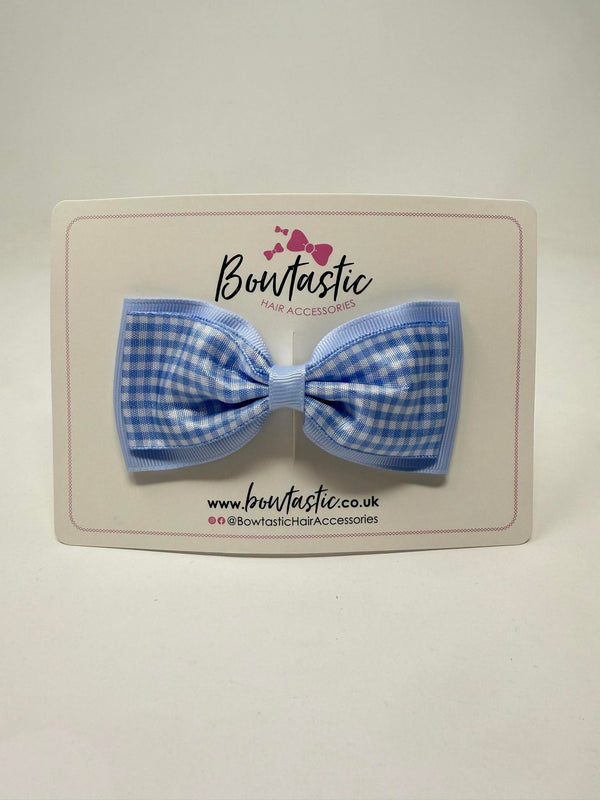 4 Inch Double Tuxedo Bow - Bluebell & Blue Gingham