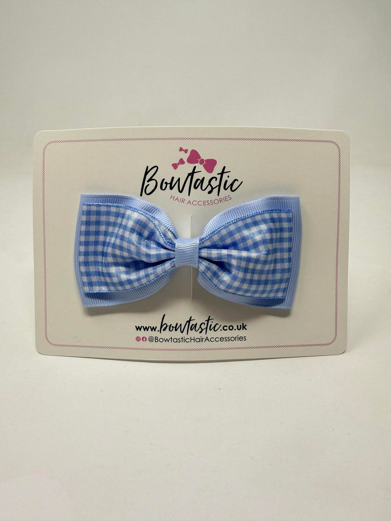 4 Inch Double Tuxedo Bow - Bluebell & Blue Gingham